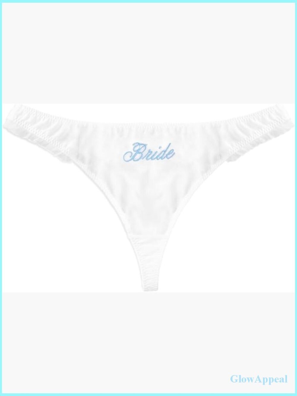 Sheer Mesh Bride Thong Lingerie Embroidered Blue Cursive Wedding Gift